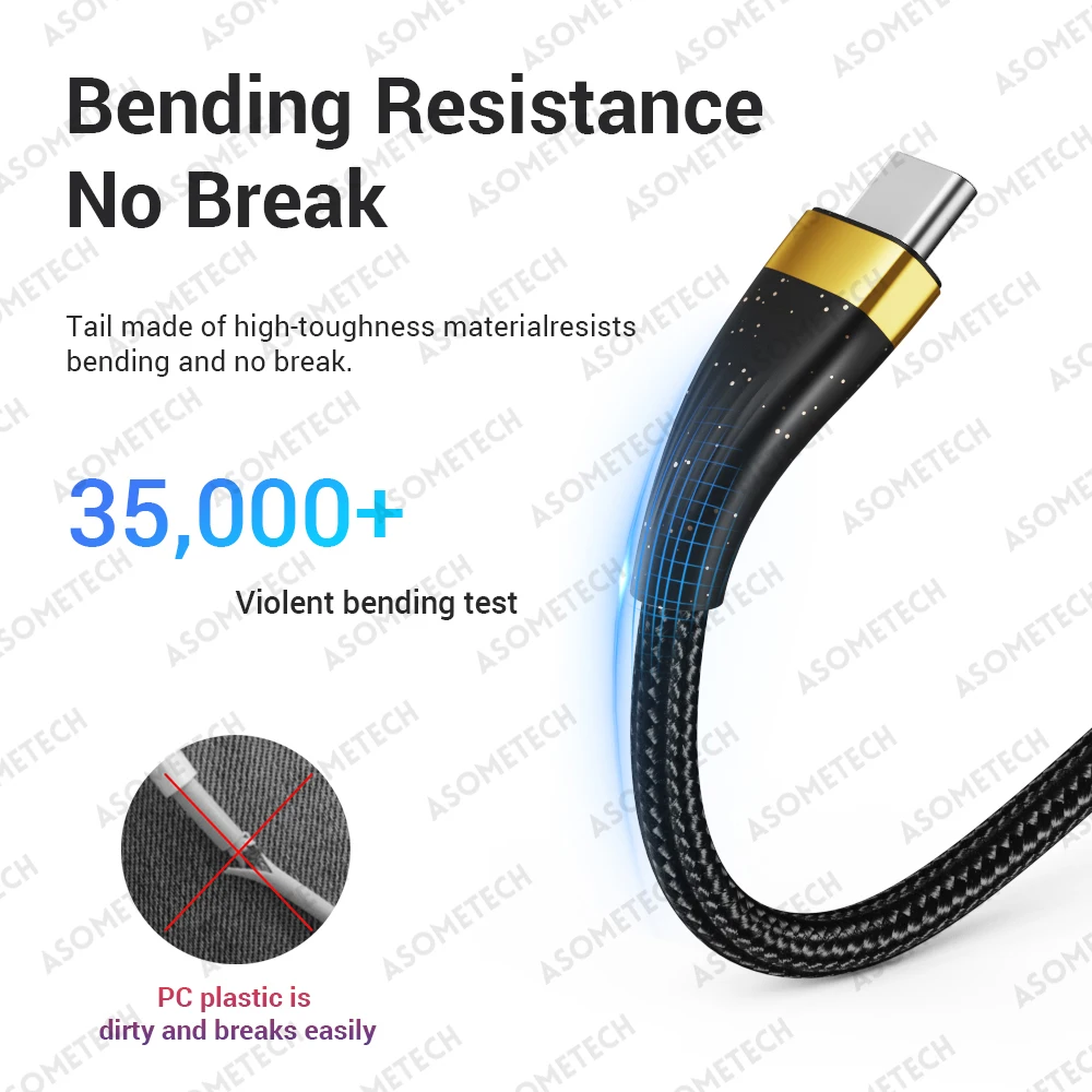 ASOMETECH 3 in 1 USB Charge Cable 6A 100W for Huawei/Honor Portable Micro USB TypeC Cable Charging Cable For iPhone 14 Samsung