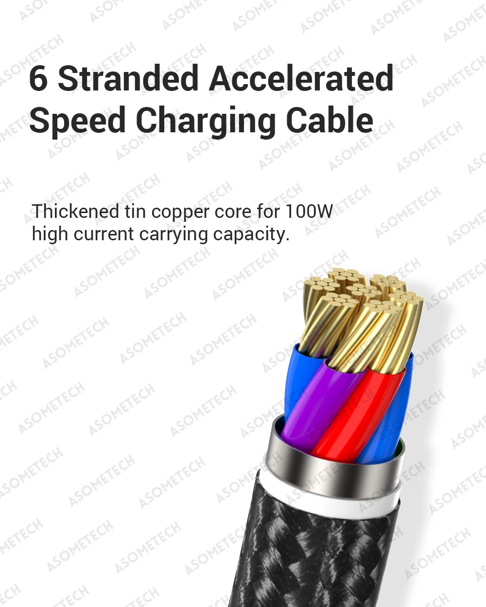 ASOMETECH 3 in 1 USB Charge Cable 6A 100W for Huawei/Honor Portable Micro USB TypeC Cable Charging Cable For iPhone 14 Samsung