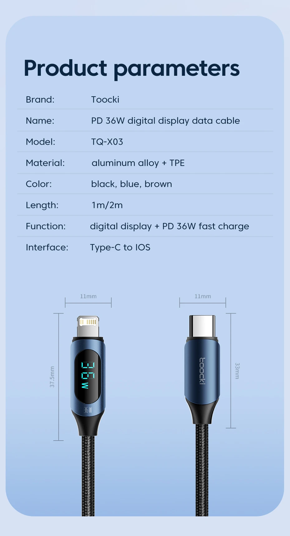 Toocki USB C to Lighting Cable For iPhone 14 13 12 11 Pro Max X Xr 8 7 Plus PD 20W Fast Charger Type C Data Wire Cord  1m 2m