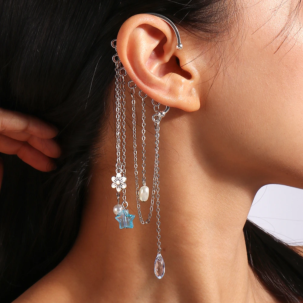 Aihua 1pc Bohemian No Picering Pearls Stone Ear Cuff Wrap Stud Clip Earrings For Women Girl Trendy Earrings Jewelry Bijoux