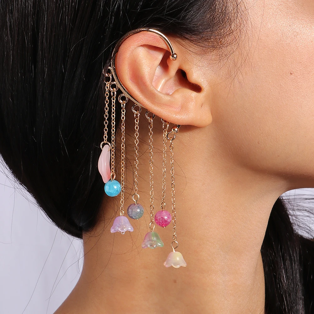 Aihua 1pc Bohemian No Picering Pearls Stone Ear Cuff Wrap Stud Clip Earrings For Women Girl Trendy Earrings Jewelry Bijoux