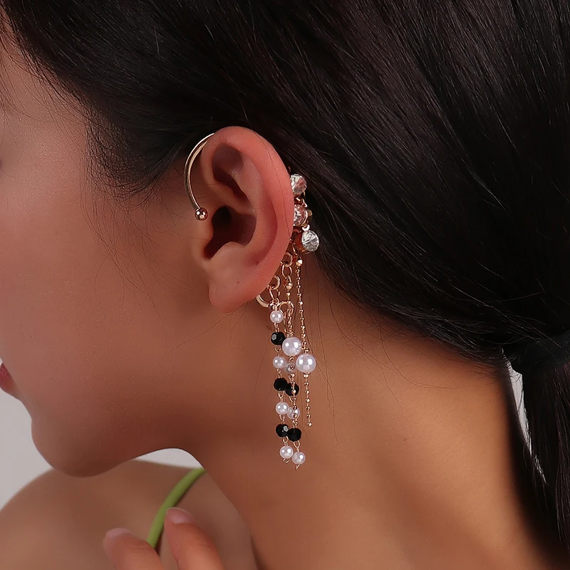 Aihua 1pc Bohemian No Picering Pearls Stone Ear Cuff Wrap Stud Clip Earrings For Women Girl Trendy Earrings Jewelry Bijoux