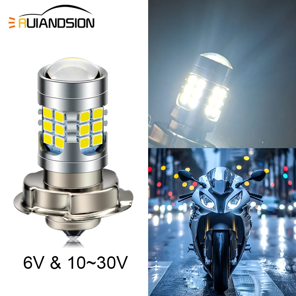 Ruiandsion 1x P26S LED 6V 12V Motorcycle Headlight H6M P36D LED Bulb 6000K High Bright White Light for Scooter ATV UTV Lamp