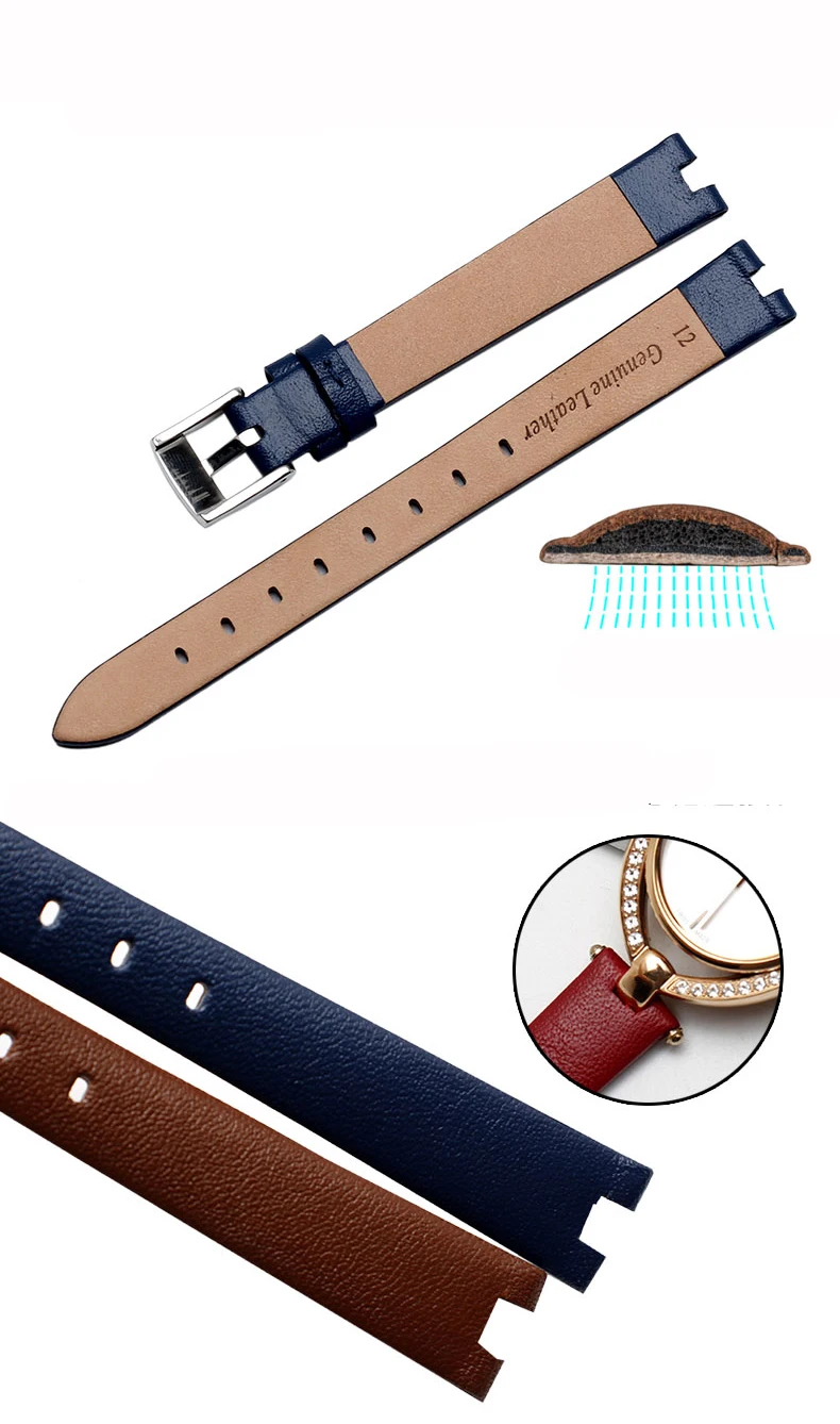 Genuine Leather Watchband 14mm For Garmin Lily Smart Watch Band Strap Silicone and Stainless Steel Belt Sport Bracelet Red White