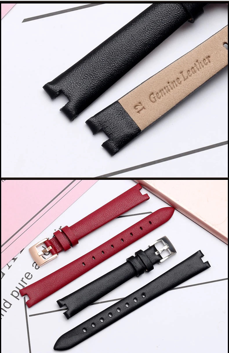 Genuine Leather Watchband 14mm For Garmin Lily Smart Watch Band Strap Silicone and Stainless Steel Belt Sport Bracelet Red White