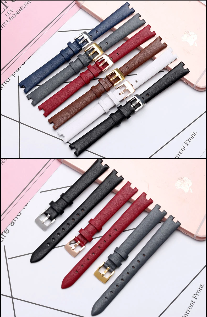 Genuine Leather Watchband 14mm For Garmin Lily Smart Watch Band Strap Silicone and Stainless Steel Belt Sport Bracelet Red White