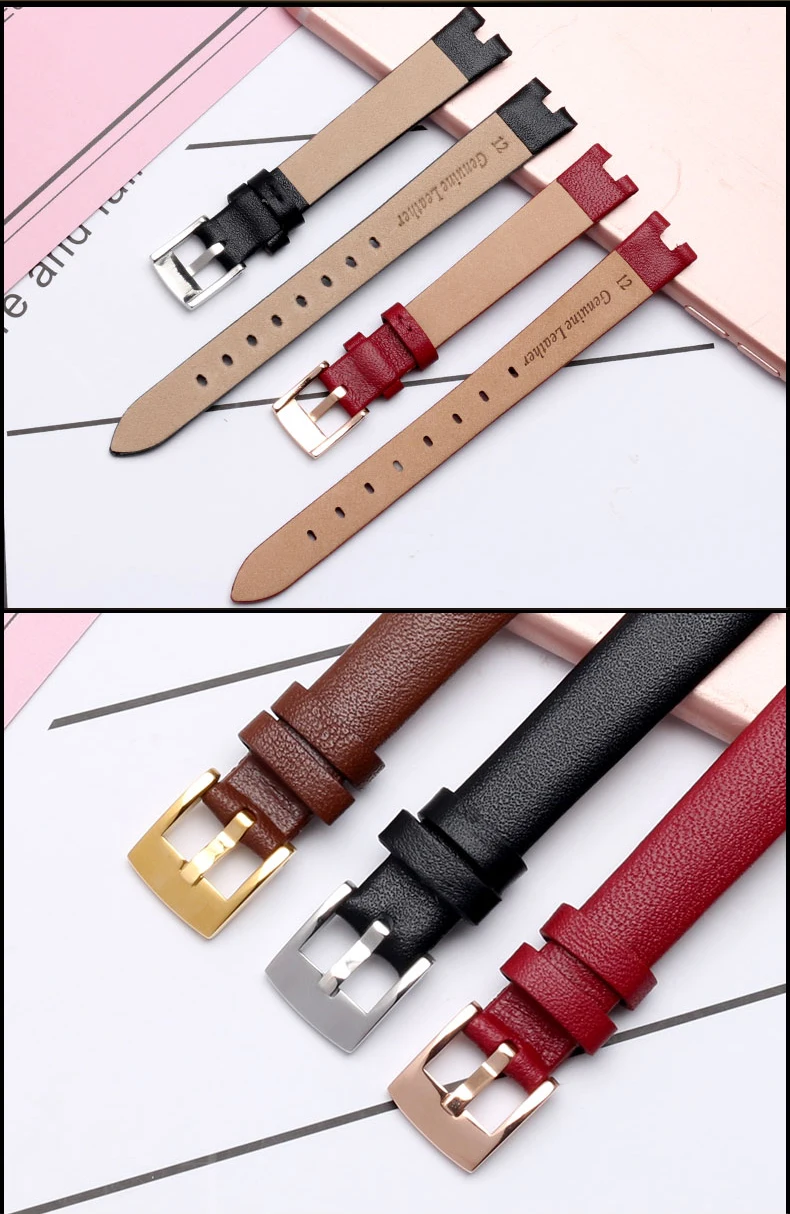 Genuine Leather Watchband 14mm For Garmin Lily Smart Watch Band Strap Silicone and Stainless Steel Belt Sport Bracelet Red White