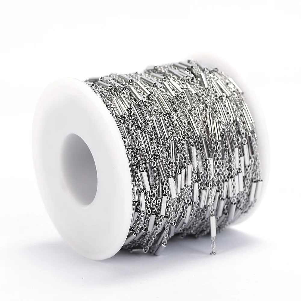 2meters Stainless Steel Tube Beads Chain Handmade Chain for Bracelets Necklace Jewelry Making DIY Components Accessories