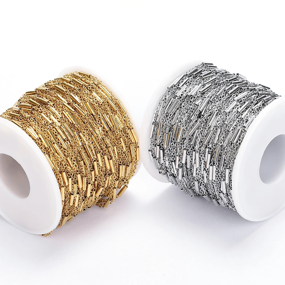 2meters Stainless Steel Tube Beads Chain Handmade Chain for Bracelets Necklace Jewelry Making DIY Components Accessories