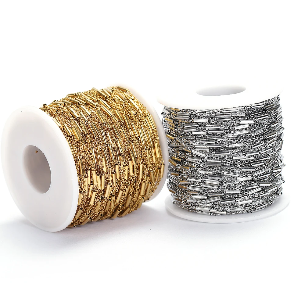 2meters Stainless Steel Tube Beads Chain Handmade Chain for Bracelets Necklace Jewelry Making DIY Components Accessories