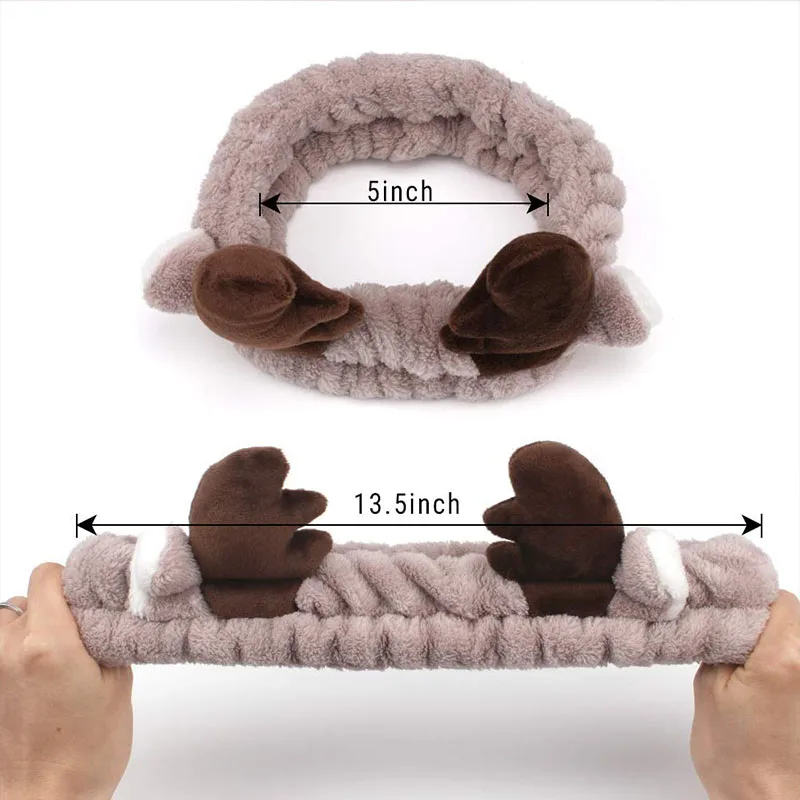 Cute Bow Antler Ears Coral Fleece Soft Warm Headband For Women Girl Washing Face Makeup Bath Head Wrap Hairband Hair Accessories