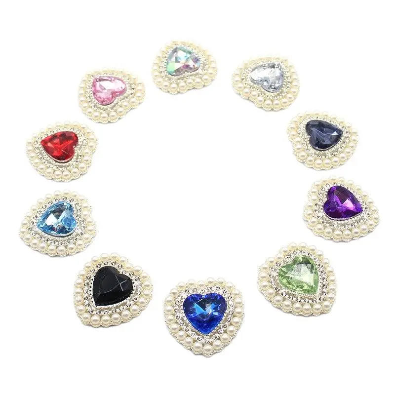 5Pcs 25*26MM Pearl Diamond Heart Alloy Accessories Diy Wedding Dress Hair Accessories Invitation Jewelry Decorative Accessories