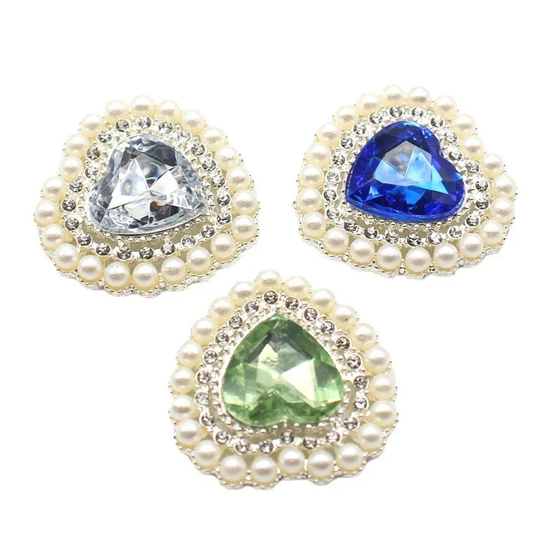 5Pcs 25*26MM Pearl Diamond Heart Alloy Accessories Diy Wedding Dress Hair Accessories Invitation Jewelry Decorative Accessories
