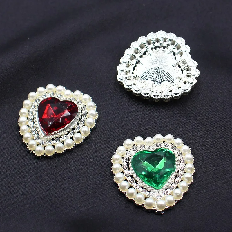 5Pcs 25*26MM Pearl Diamond Heart Alloy Accessories Diy Wedding Dress Hair Accessories Invitation Jewelry Decorative Accessories