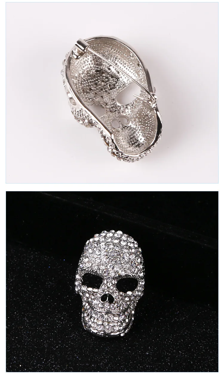 SKEDS Fashion Punk Full Crystal Skull Shining Brooch Pin For Women Trendy Personal Badges Clothes Bag Accessories Brooches Pins