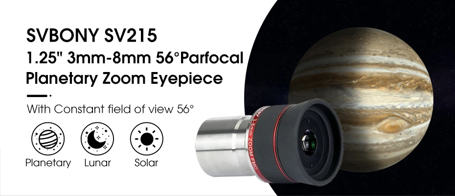 Svbony SV215 Zoom Eyepiece,1.25 Inch 3-8mm,with Parfocal Design,Telescope Accessory for High Power Lunar and Planetary Observing