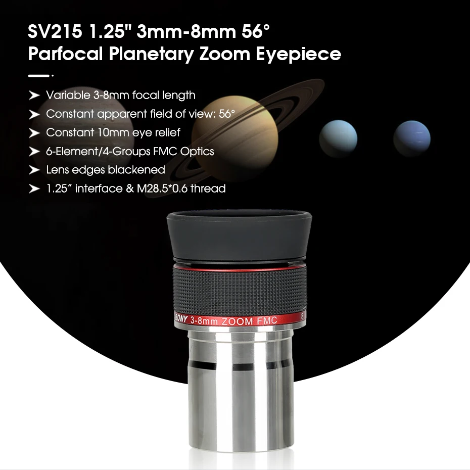 Svbony SV215 Zoom Eyepiece,1.25 Inch 3-8mm,with Parfocal Design,Telescope Accessory for High Power Lunar and Planetary Observing