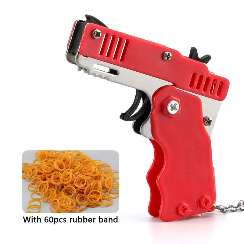 Mini Keychain Rubber Band Gun Toy Metal Folding Rubber Band Launcher Toy Gun Shooting Pistol Kids Outdoor Activities Party Game