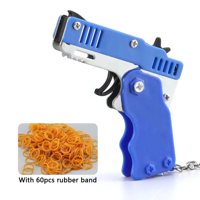 Mini Keychain Rubber Band Gun Toy Metal Folding Rubber Band Launcher Toy Gun Shooting Pistol Kids Outdoor Activities Party Game