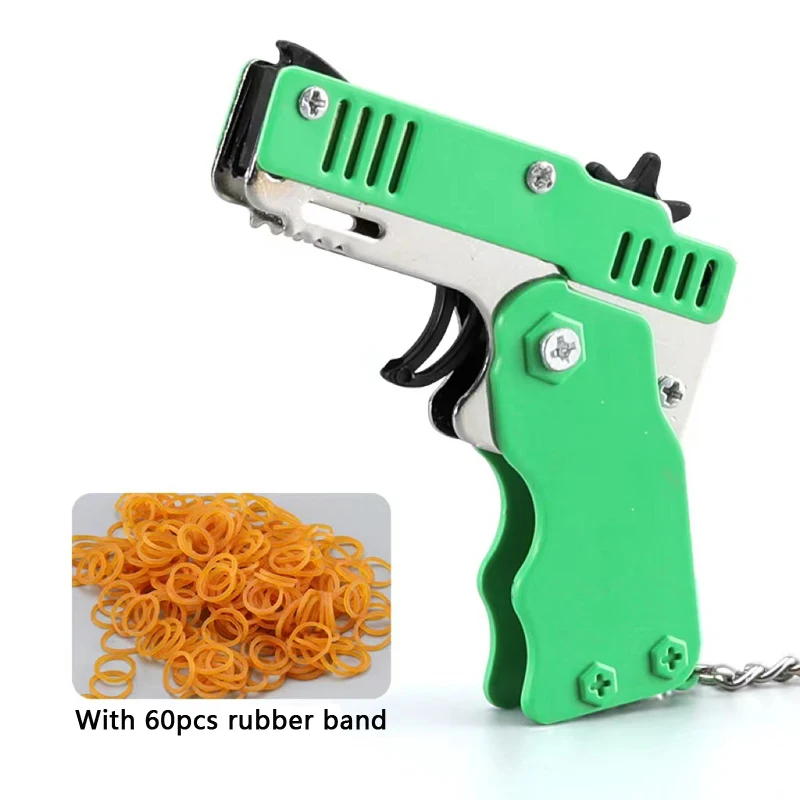 Mini Keychain Rubber Band Gun Toy Metal Folding Rubber Band Launcher Toy Gun Shooting Pistol Kids Outdoor Activities Party Game