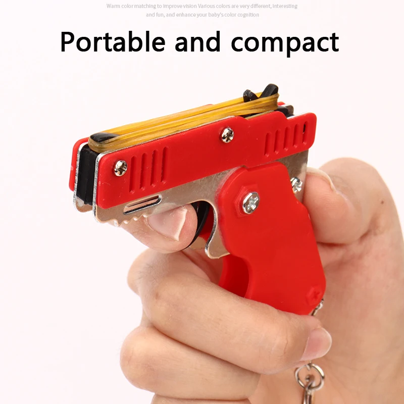 Mini Keychain Rubber Band Gun Toy Metal Folding Rubber Band Launcher Toy Gun Shooting Pistol Kids Outdoor Activities Party Game