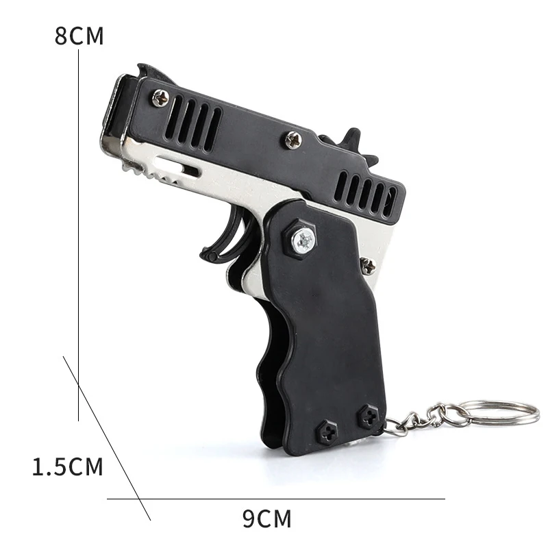Mini Keychain Rubber Band Gun Toy Metal Folding Rubber Band Launcher Toy Gun Shooting Pistol Kids Outdoor Activities Party Game