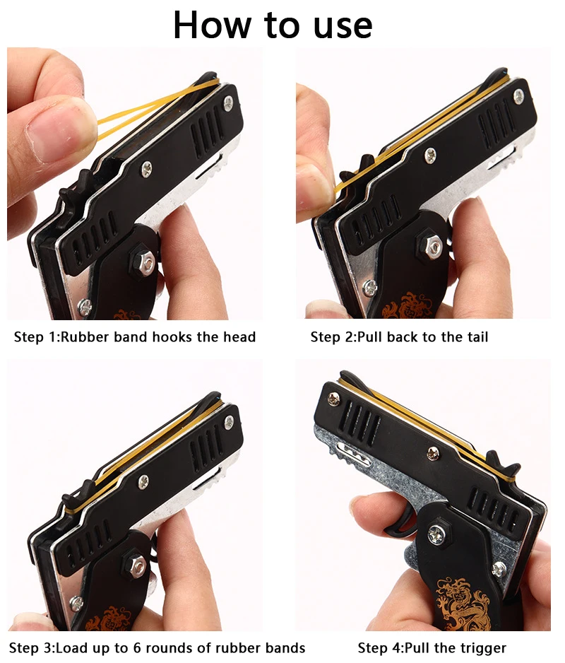 Mini Keychain Rubber Band Gun Toy Metal Folding Rubber Band Launcher Toy Gun Shooting Pistol Kids Outdoor Activities Party Game