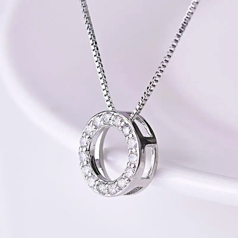 Huitan Circle Pendant Necklace for Women Luxury CZ Silver Color Box Chain Exquisite Female Neck Accessories Statement Jewelry