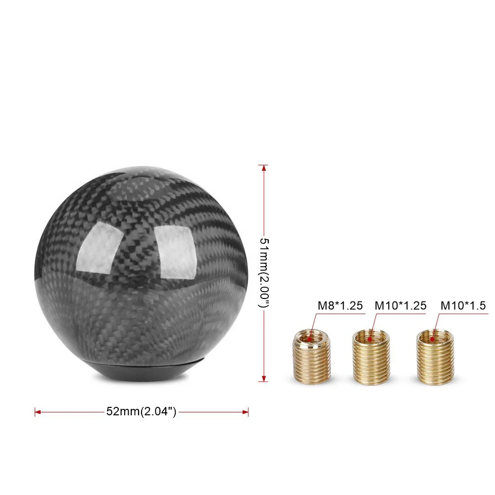 Universal Real Carbon Fiber Car Gear Shift Knob Head Shifter Aluminum Round Ball Shape M8x1.25 M10x1.25 /x1.5 Shift Lever Knob
