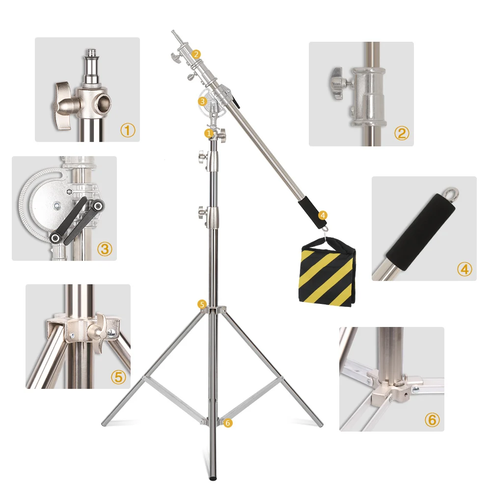 SH 2.8M Stainless Steel Light Stand Heavy Duty Load weight 10kg Photography Studio Support Tripod For Led Light Photo Studio