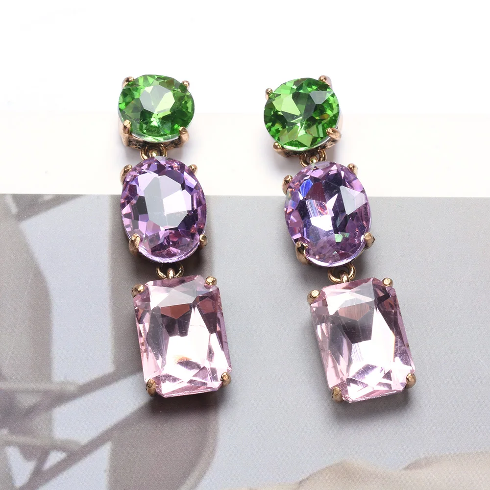 African Style Champagne Purple Crystal Big Earrings Women Women Indian Ethnic Vintage Statement Large Dangle Earrings Jewelry