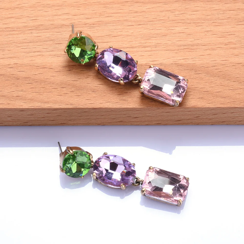 African Style Champagne Purple Crystal Big Earrings Women Women Indian Ethnic Vintage Statement Large Dangle Earrings Jewelry
