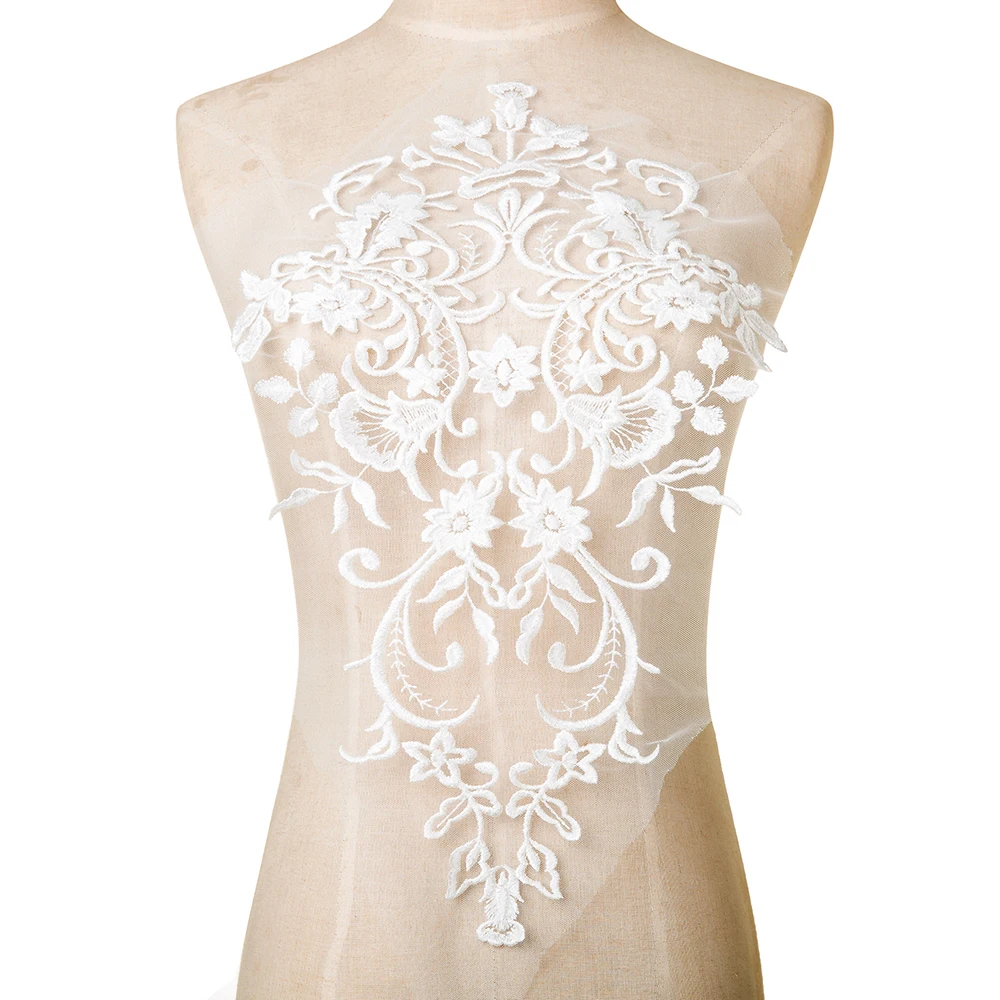 1Pc Embroidery Gold Thread Lace Fabric Applique Handmade Flower Patch Wedding Dress Curtain DIY Repair Accessories