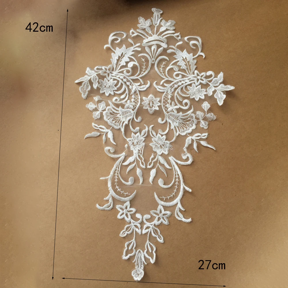 1Pc Embroidery Gold Thread Lace Fabric Applique Handmade Flower Patch Wedding Dress Curtain DIY Repair Accessories