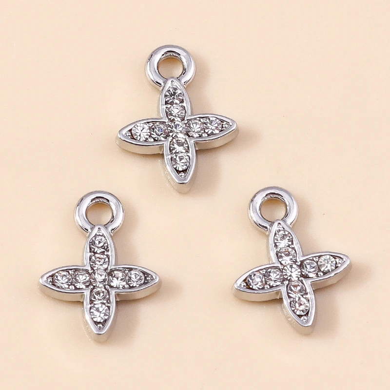 10pcs 8*11mm Exquisite Gold Color Pearl Crystal Polaris Stars Charms for Earrings Necklace Pendant Diy Jewelry Accessories
