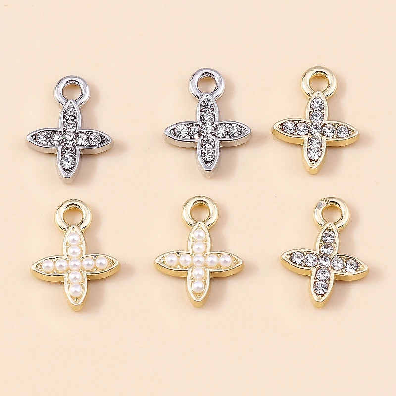 10pcs 8*11mm Exquisite Gold Color Pearl Crystal Polaris Stars Charms for Earrings Necklace Pendant Diy Jewelry Accessories
