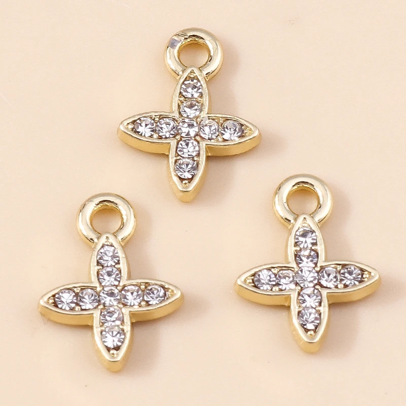 10pcs 8*11mm Exquisite Gold Color Pearl Crystal Polaris Stars Charms for Earrings Necklace Pendant Diy Jewelry Accessories