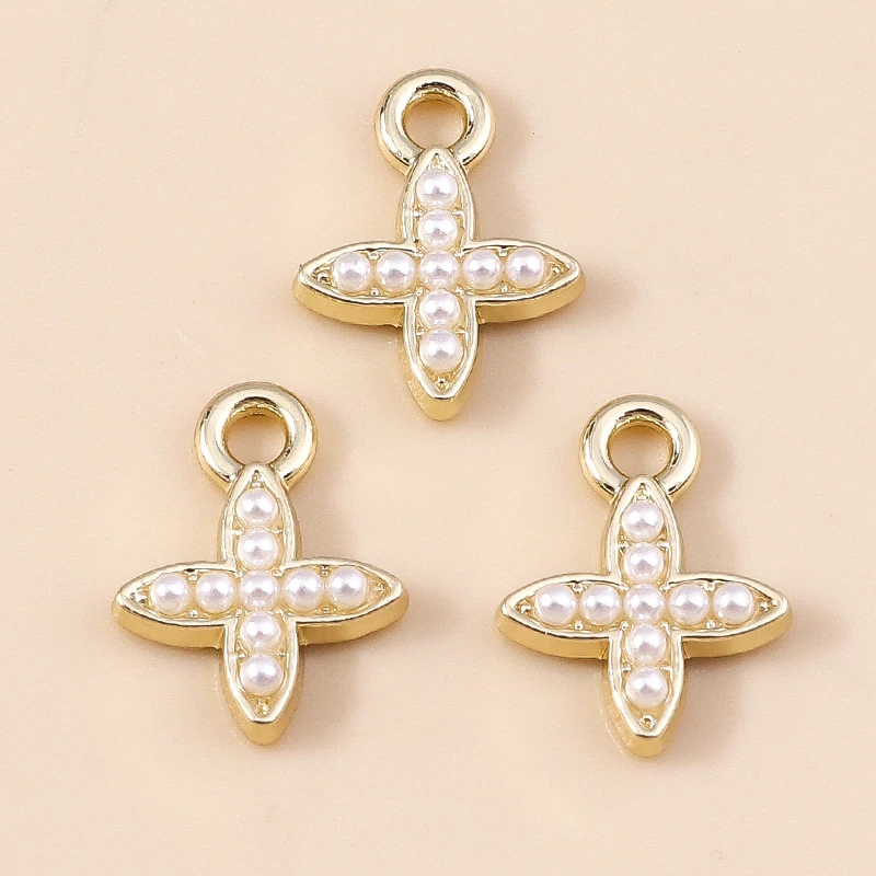 10pcs 8*11mm Exquisite Gold Color Pearl Crystal Polaris Stars Charms for Earrings Necklace Pendant Diy Jewelry Accessories