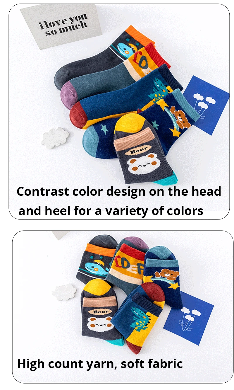 5 Pairs Children Sock Medium Length Anime CartoonComfort Warm High Quality Kids Baby Socks Boy Socks Four Seasons