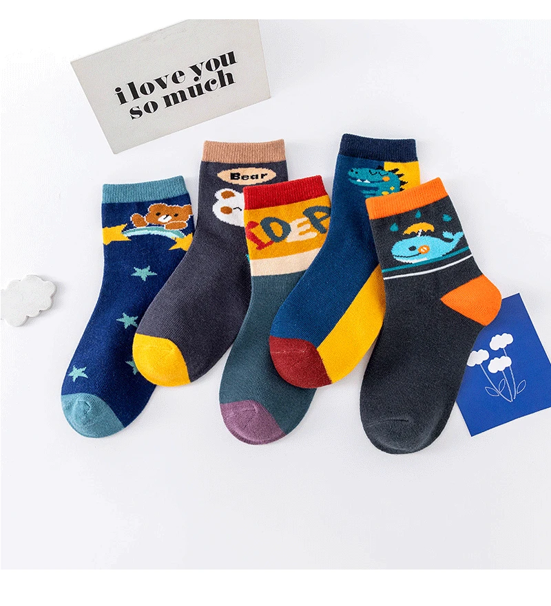 5 Pairs Children Sock Medium Length Anime CartoonComfort Warm High Quality Kids Baby Socks Boy Socks Four Seasons