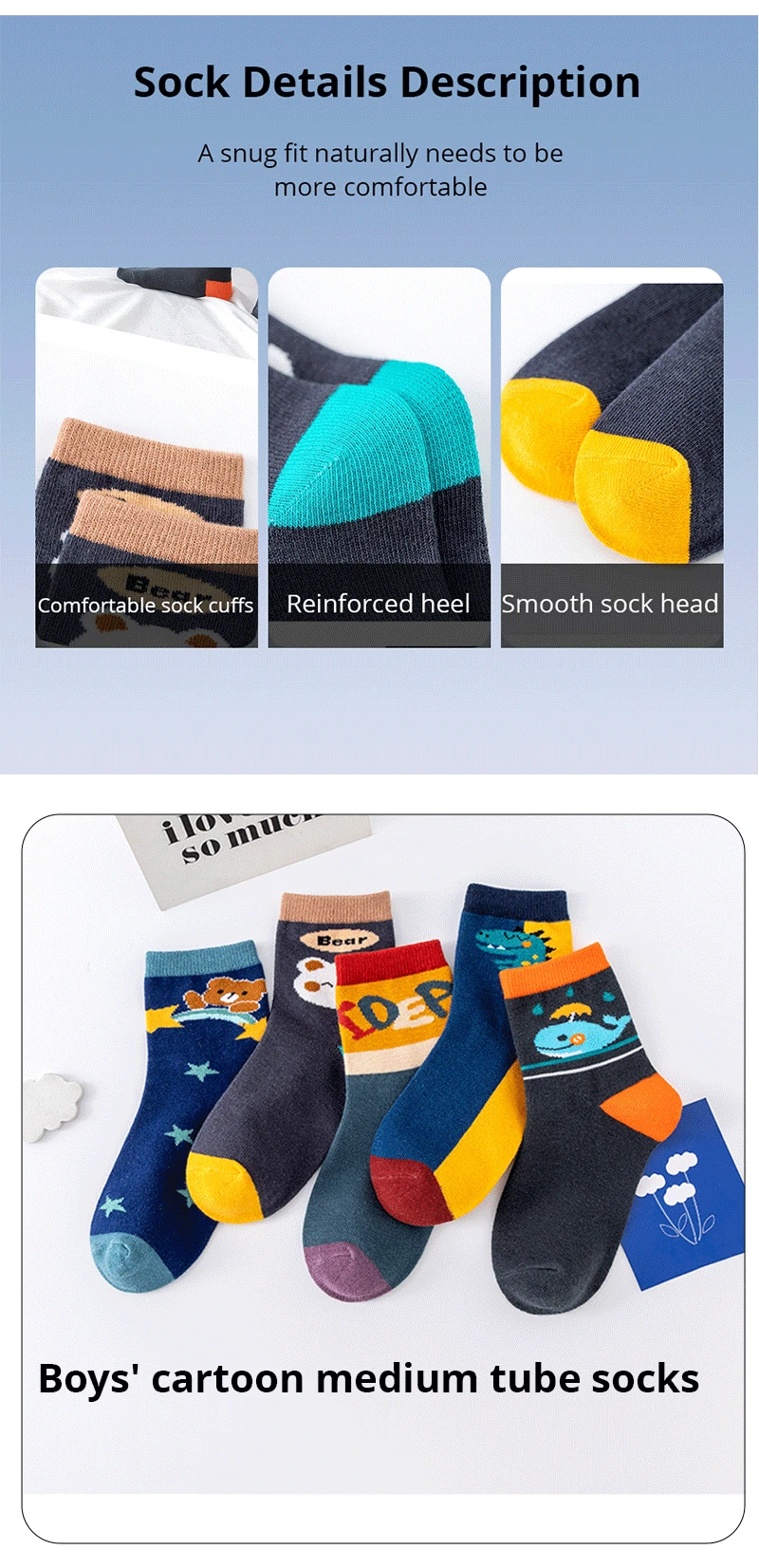 5 Pairs Children Sock Medium Length Anime CartoonComfort Warm High Quality Kids Baby Socks Boy Socks Four Seasons