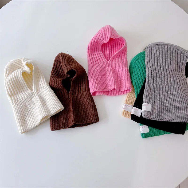 MILANCEL Baby Knitted Hooded Scarf Warm Solid Color One Piece Scarf and Caps for Infant Kids Accessories