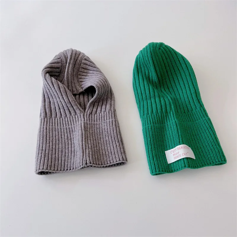 MILANCEL Baby Knitted Hooded Scarf Warm Solid Color One Piece Scarf and Caps for Infant Kids Accessories