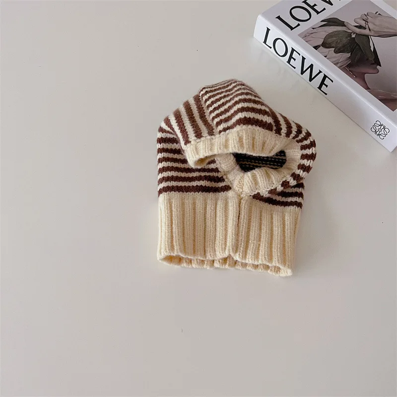 MILANCEL Baby Knitted Hooded Scarf Warm Solid Color One Piece Scarf and Caps for Infant Kids Accessories