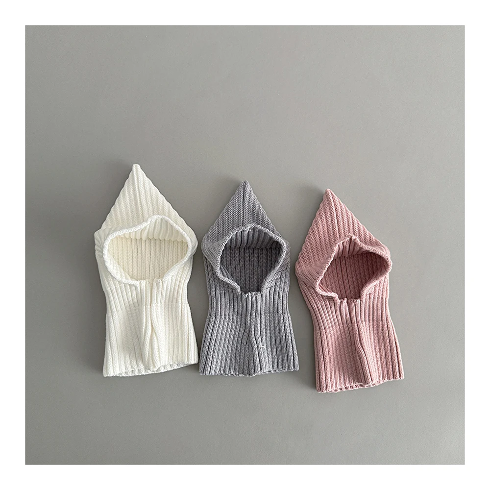 MILANCEL Baby Knitted Hooded Scarf Warm Solid Color One Piece Scarf and Caps for Infant Kids Accessories