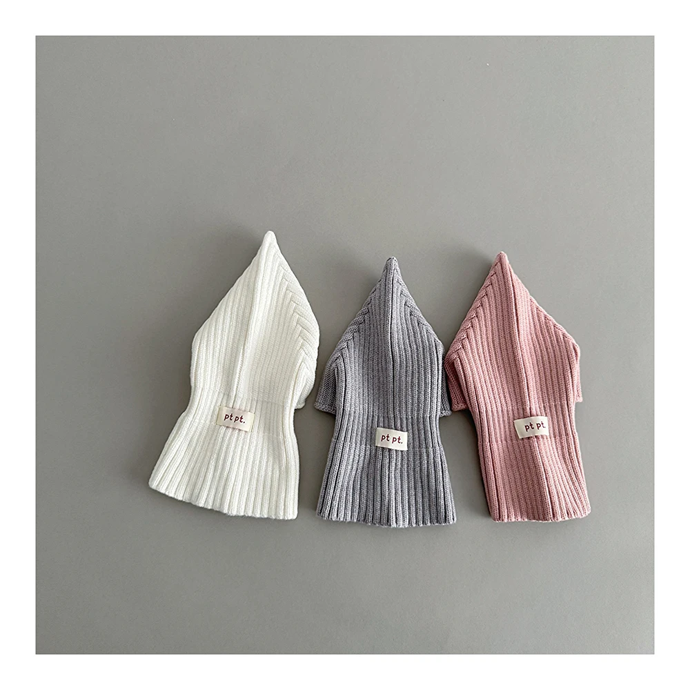 MILANCEL Baby Knitted Hooded Scarf Warm Solid Color One Piece Scarf and Caps for Infant Kids Accessories