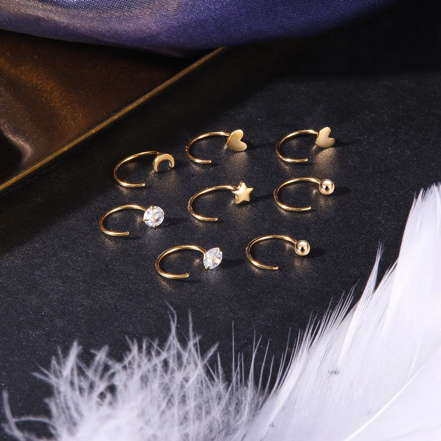 ZEMO 20G 2PCS 999 Sliver Hoop Earring Gold Plated Heart Round Ear Hoop Zircon Opening Huggies Piercings Girls Cute Circle Rings