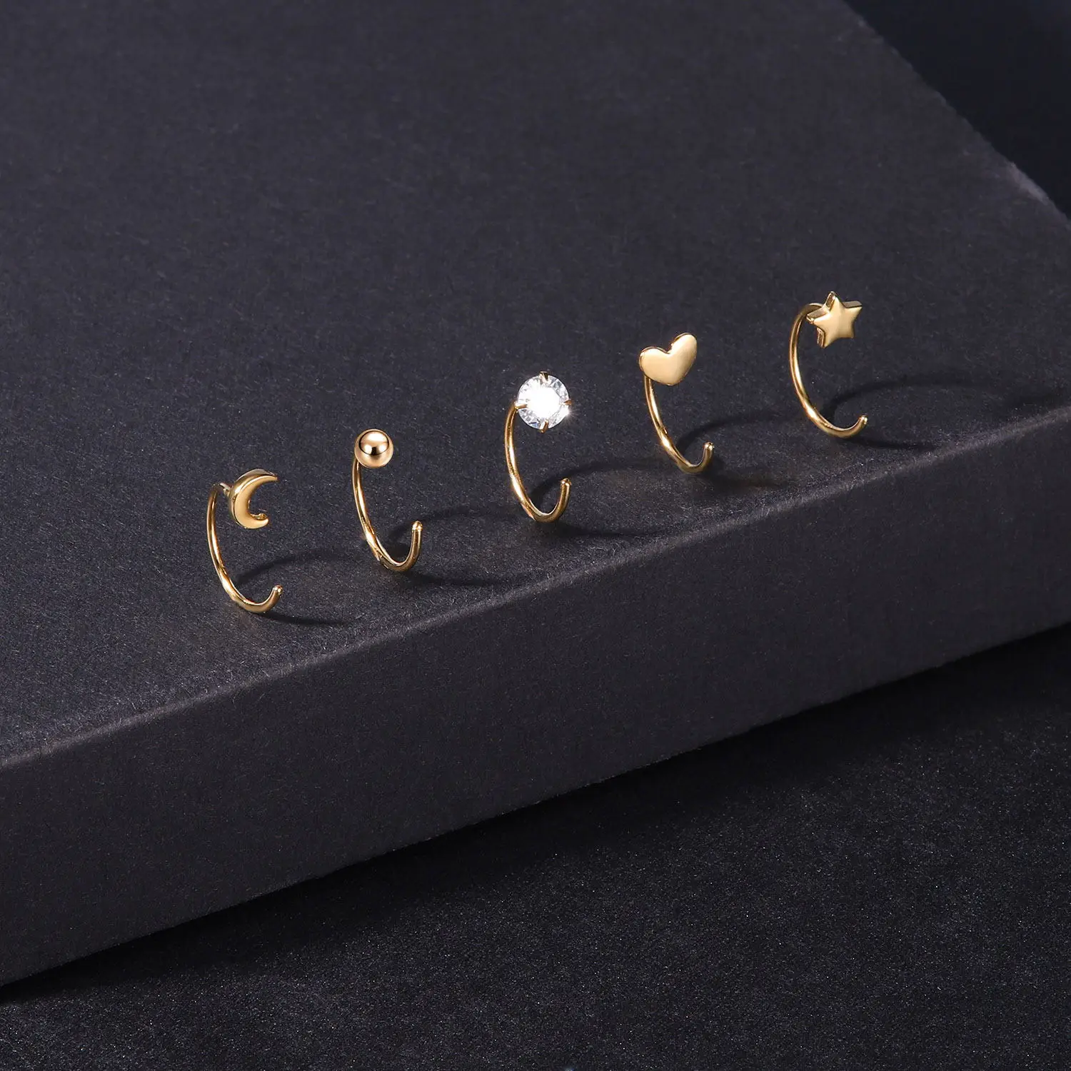 ZEMO 20G 2PCS 999 Sliver Hoop Earring Gold Plated Heart Round Ear Hoop Zircon Opening Huggies Piercings Girls Cute Circle Rings