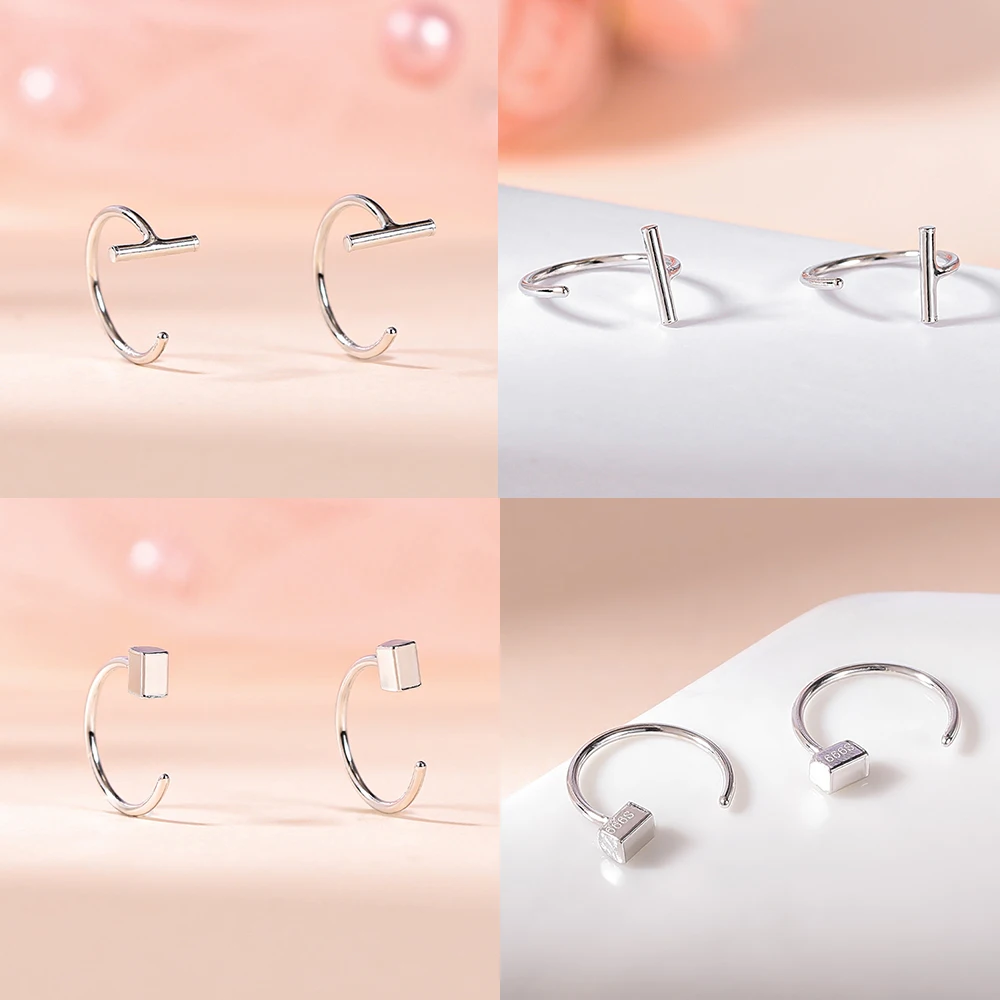 ZEMO 20G 2PCS 999 Sliver Hoop Earring Gold Plated Heart Round Ear Hoop Zircon Opening Huggies Piercings Girls Cute Circle Rings