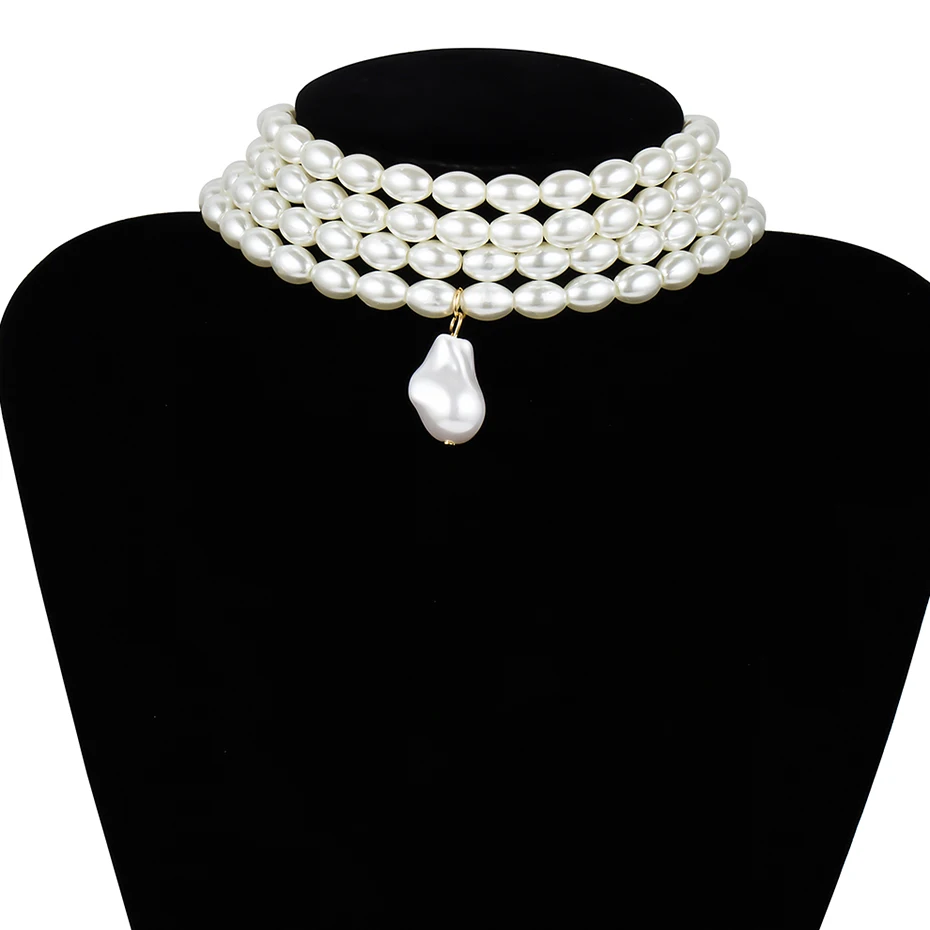 Elegant Irregular Imitation Pearl Choker Necklace Women Bride Multilayer Clavicle Chain Aesthetic Neck Jewelry Wed Accessories